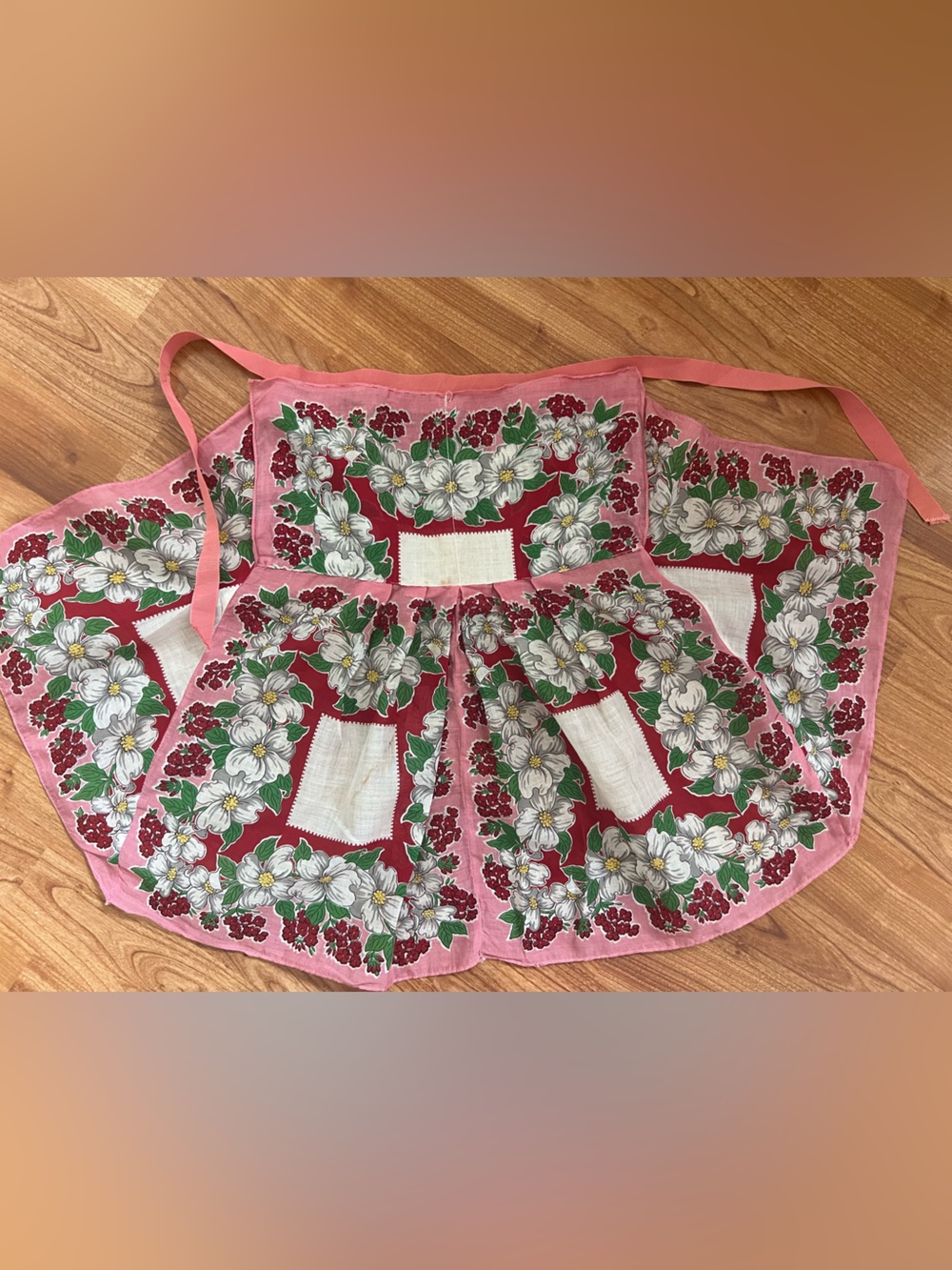 Vintage Handkerchief  Apron Pink Floral  Apron Cottagecore Handmade Farmhouse